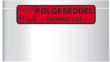 Docustick Standard paklijsthoes met opdruk C65 225 mm x 122 mm